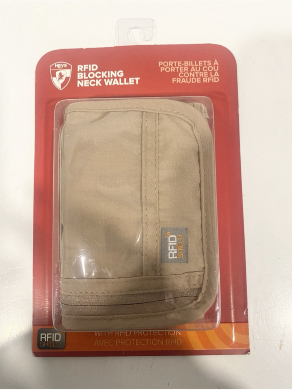 Heys RFID Blocking Neck Wallet Travel Passport Money Holder Beige NIP